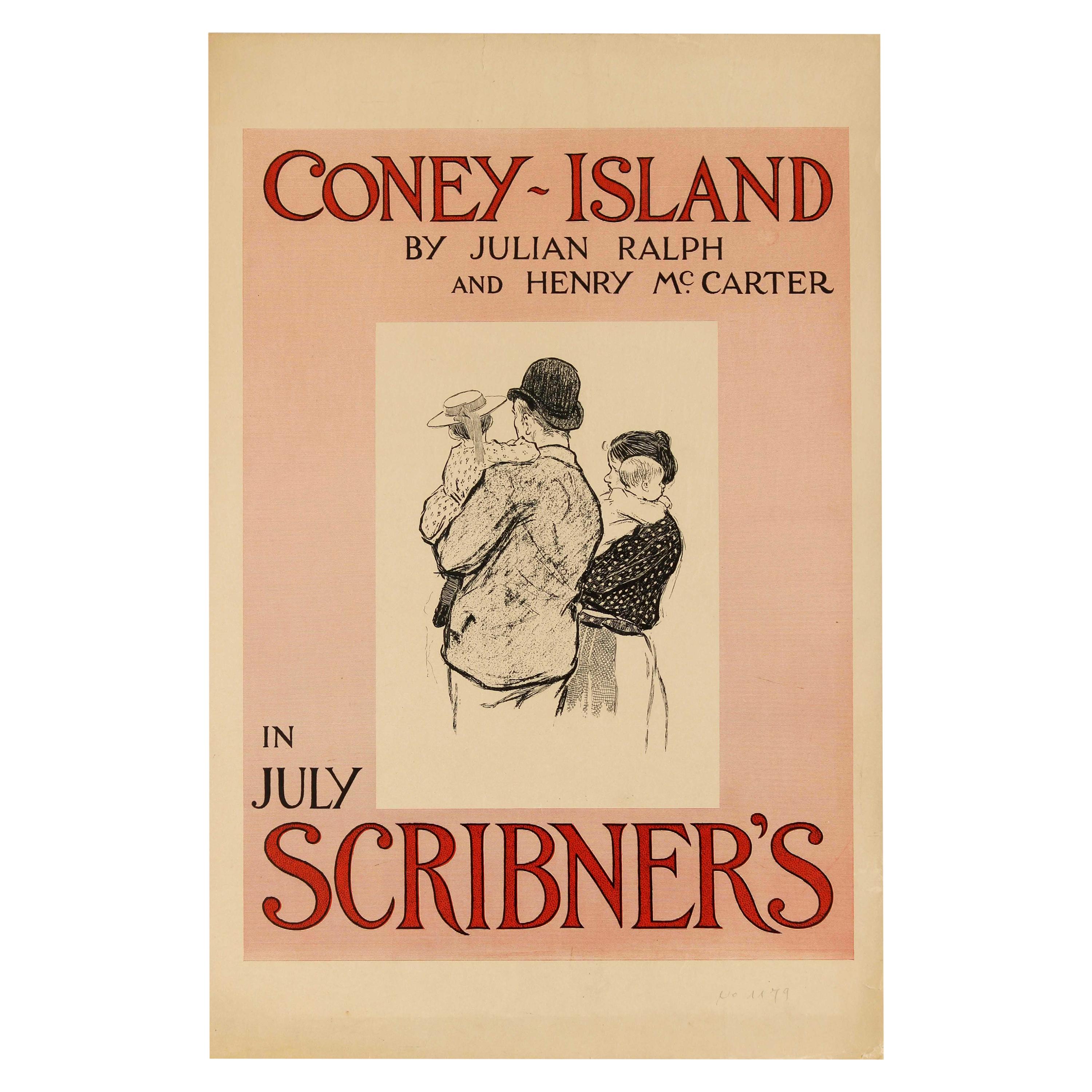 Original Antique Poster Coney Island In July Scribner's Magazine 1896 New York