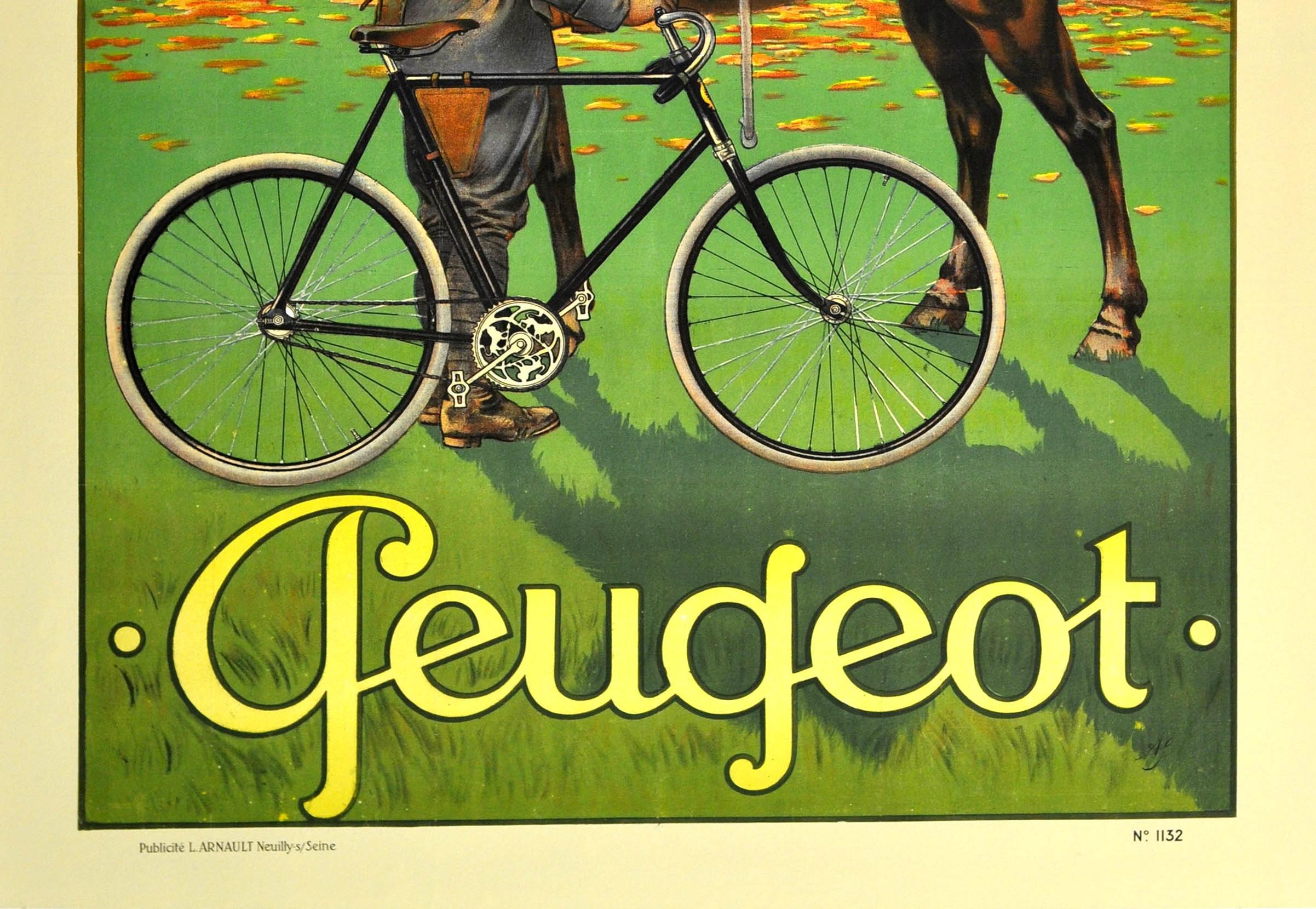 Français Affiche d'origine ancienne Cycles Peugeot Messenger Military Horse Soldier en vente