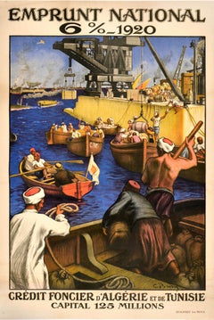 Original Antique Poster Emprunt National Algeria Tunisia Colonial Africa Boiry