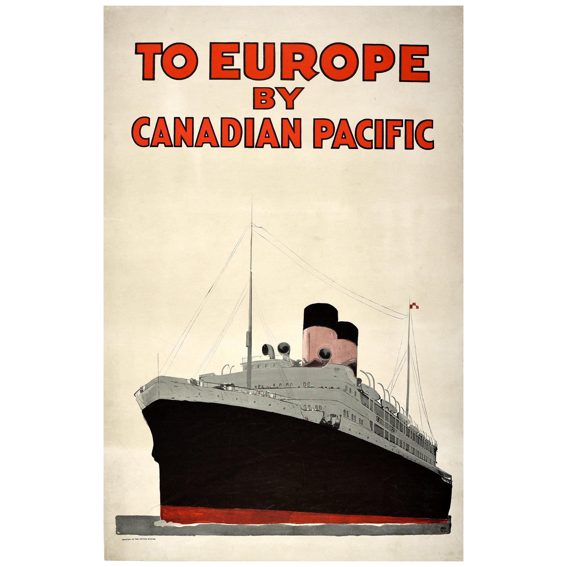 Original Antique Poster Europe Canadian Pacific Cruise Ship Travel Ocean Liner