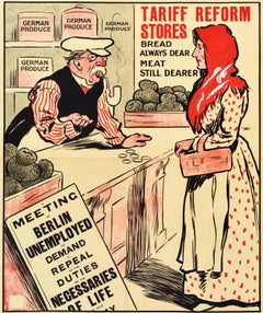 Original Antique Poster Eye Opener Tariff Reform Food Taxes German British Bread