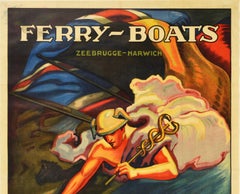 Original Antique Poster Ferry Boats Zeebrugge Harwich Railway Travel Transport