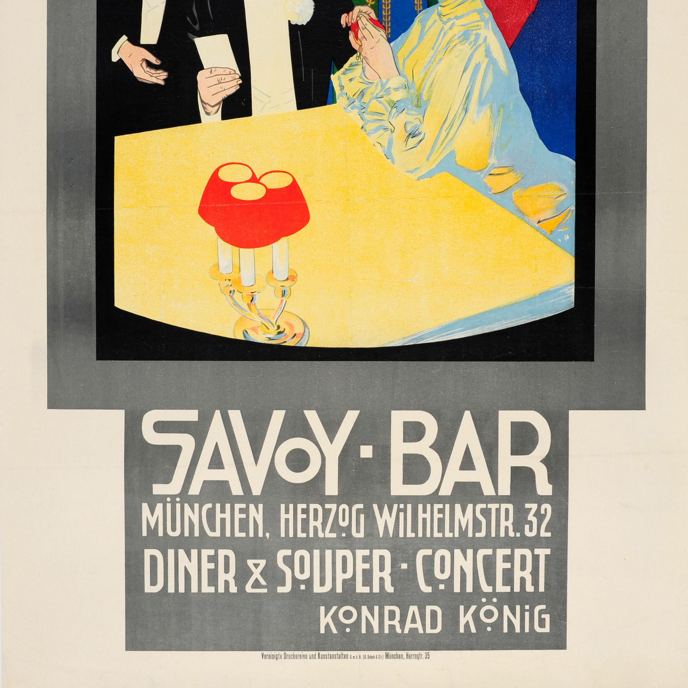 Cartel original antiguo para una cena-concierto en el Savoy Bar Munchen / Munich Alemán en venta