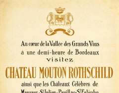 Original Antikes Poster für Chateau Mouton Rothschild, Bordeaux, Wein Grands, Vins