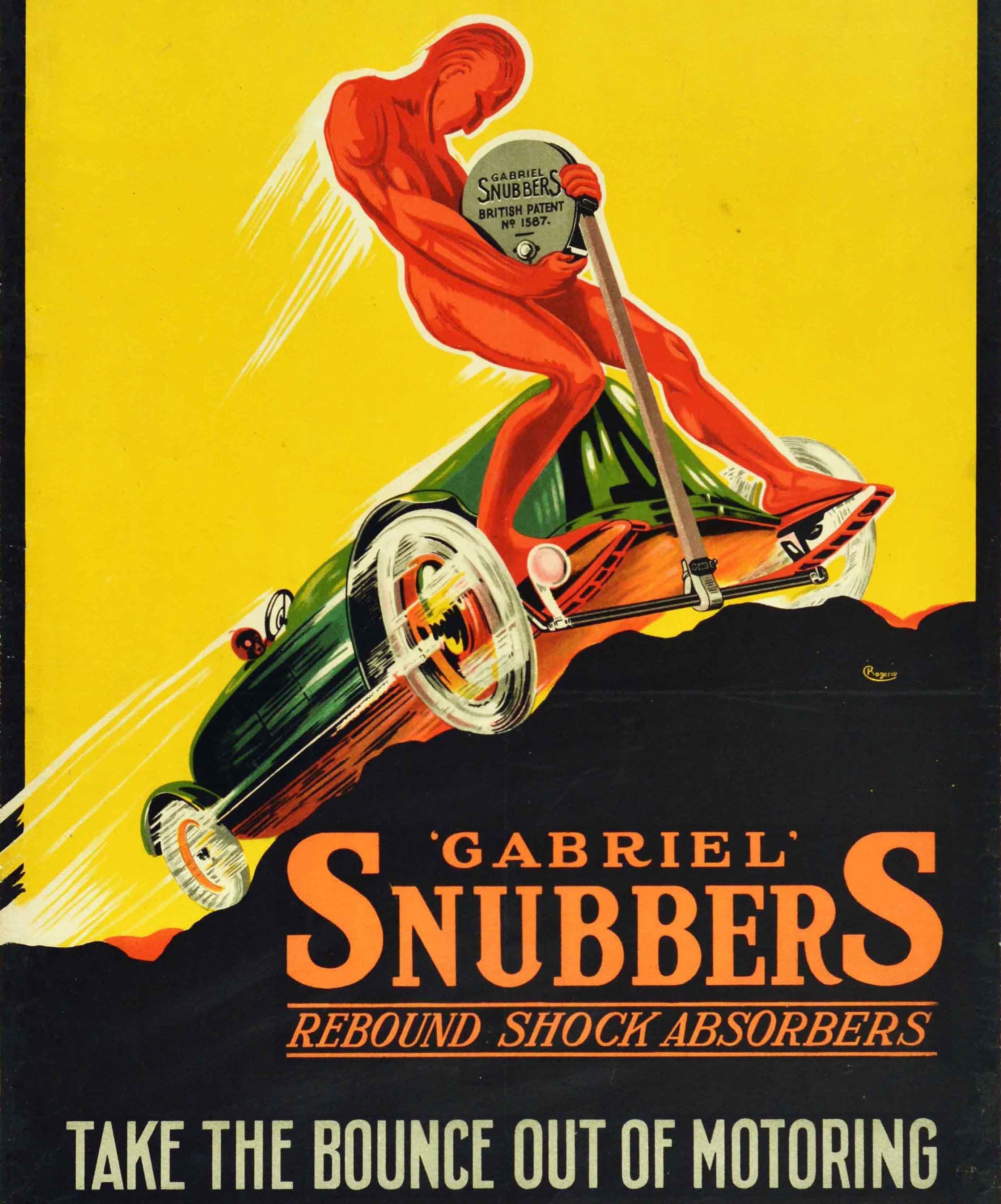Art Deco Original Antique Poster Gabriel Snubbers Rebound Shock Absorbers Classic Car Art For Sale