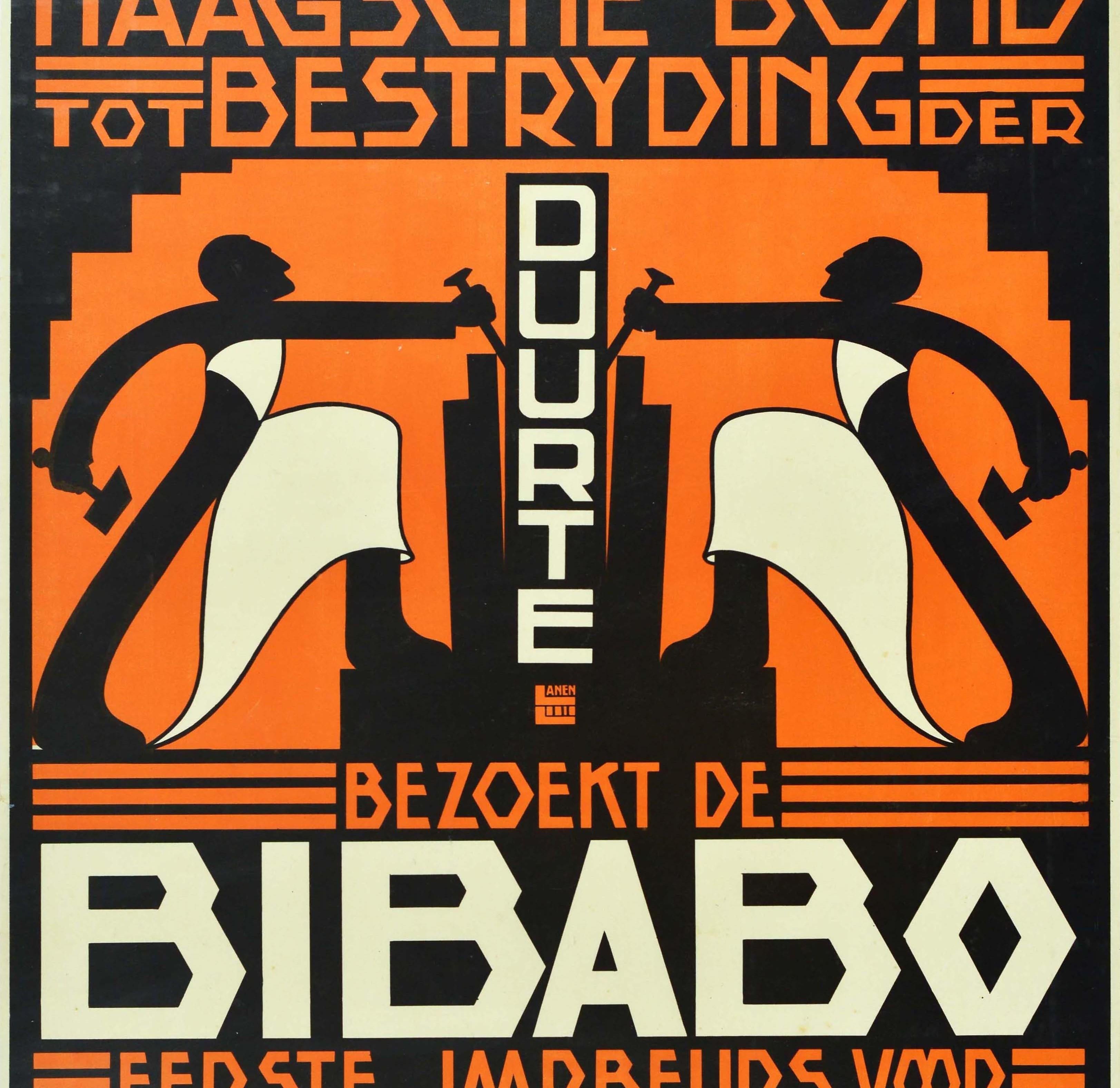 Art Deco Original Antique Poster Haagsche Bond Bibabo Hague Fair Scheveningen Exhibition For Sale