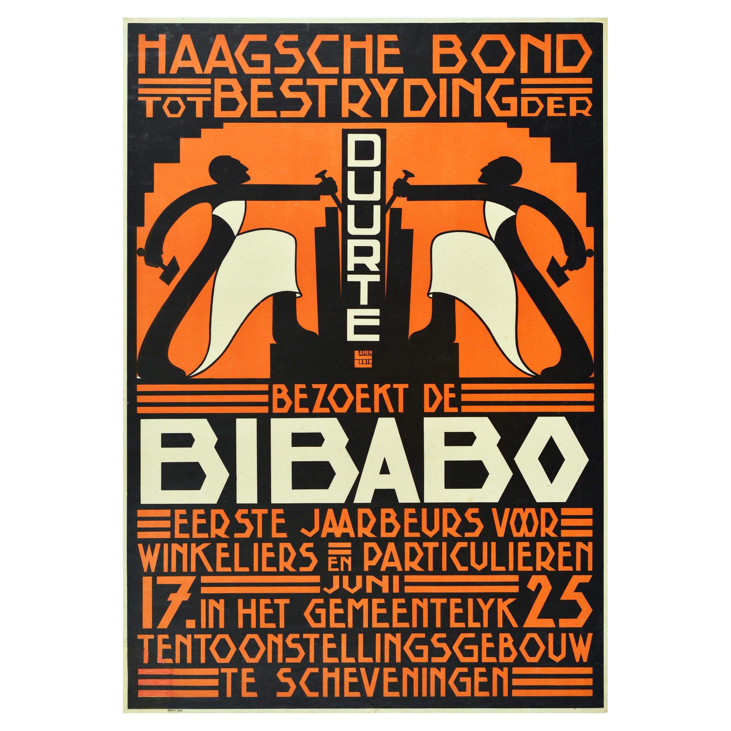 Ancienne affiche originale, Haagsche Bond Bibabo, Foire de La Haye, Exposition de Scheveningen 