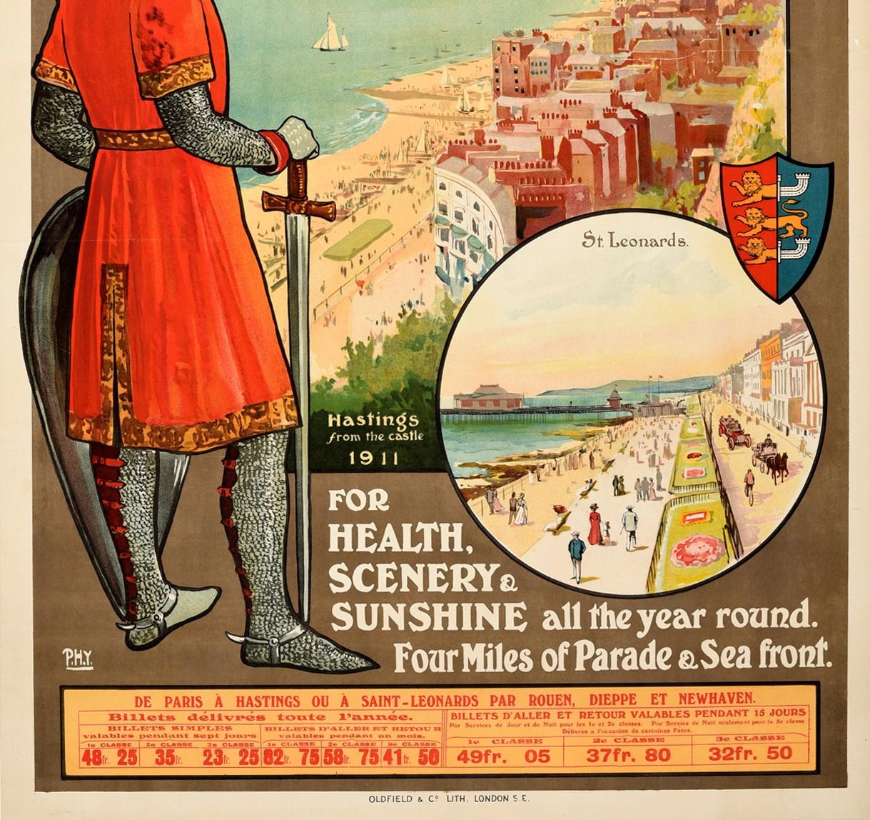 British Original Antique Poster Hastings St Leonards William The Conqueror Travel Paris For Sale