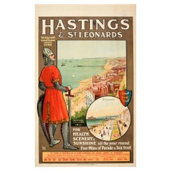 Poster antico originale Hastings St Leonards William Il Conquistatore Viaggio Paris