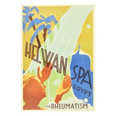 Original Antique Poster Helwan Spa Egypt For Rheumatism Health Water Travel Art
