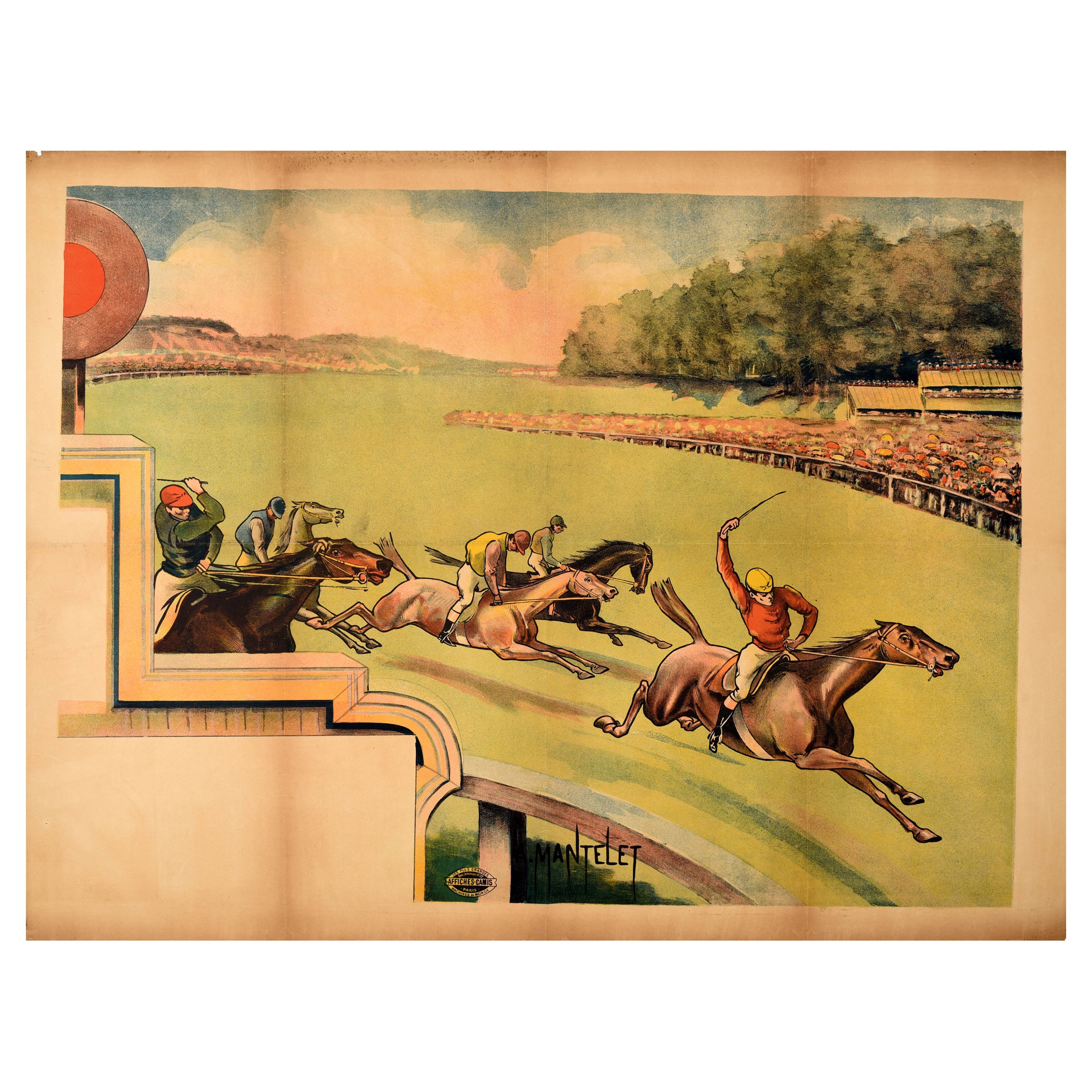 Original Antikes Original-Poster, Pferderennen, Jockey, Reiter, Sport, Kunstwerk, Abschlussplakat