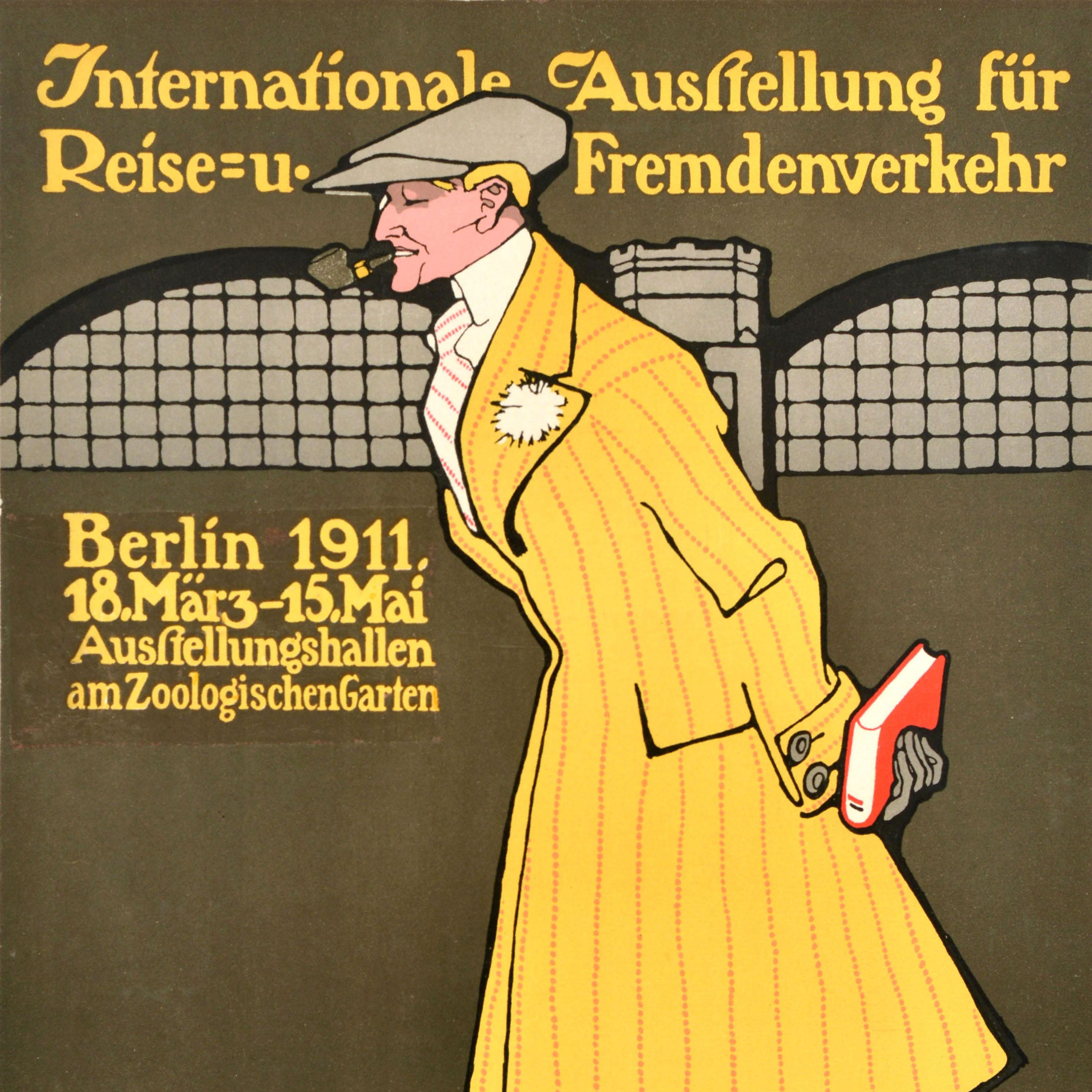 Originales antikes Reise-Werbeplakat für die Internationale Ausstellung für Reise und Fremdenverkehr Berlin 1911 Ausstellungshallen am Zoologischen Garten, die vom 18. März bis 15. Mai in den Ausstellungshallen des Zoologischen Gartens Berlin (dem