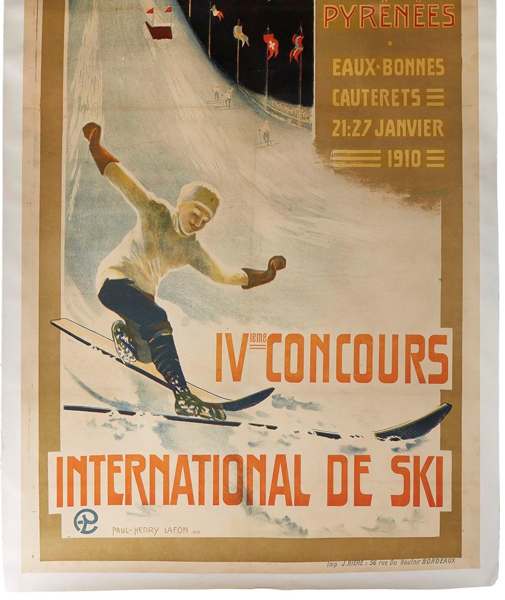 Original Antique Poster IV Concours International De Ski Jump Alpine Club France In Good Condition For Sale In London, GB