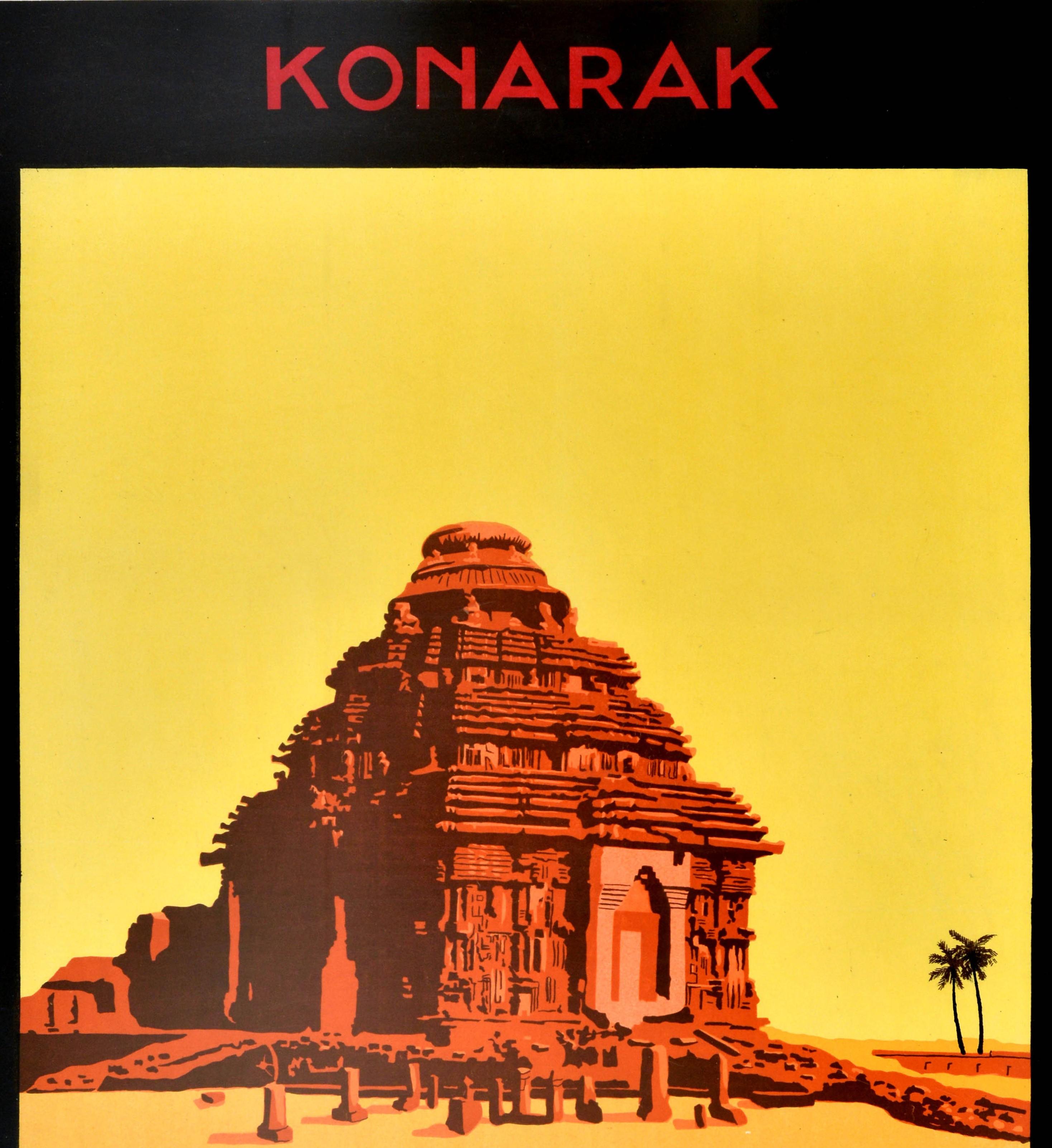 French Original Antique Poster Konarak See India Bengal Nagpur Railway The Black Pagoda For Sale