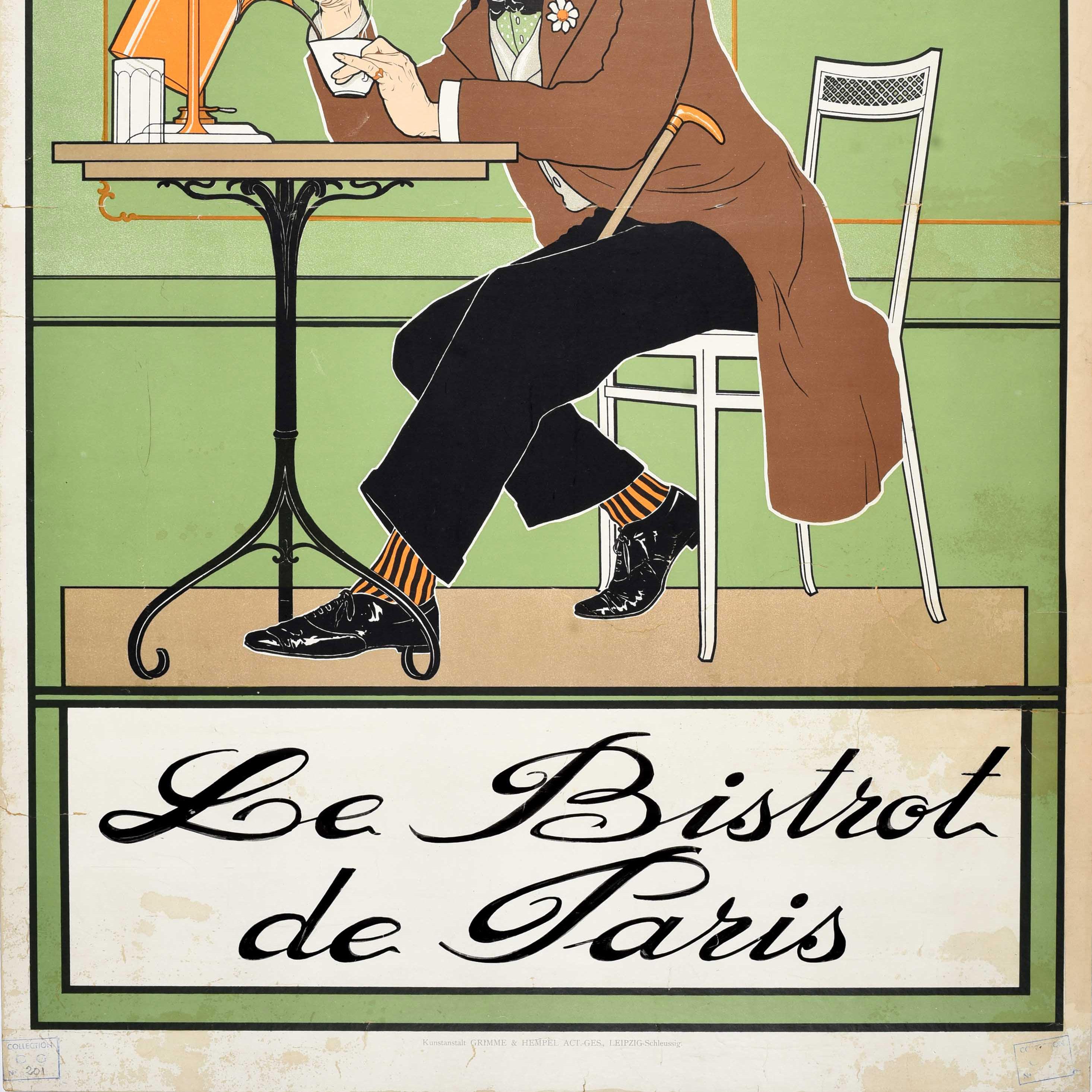 Early 20th Century Original Antique Poster Le Bistro De Paris Jugendstil Art Nouveau Coffee Cafe For Sale
