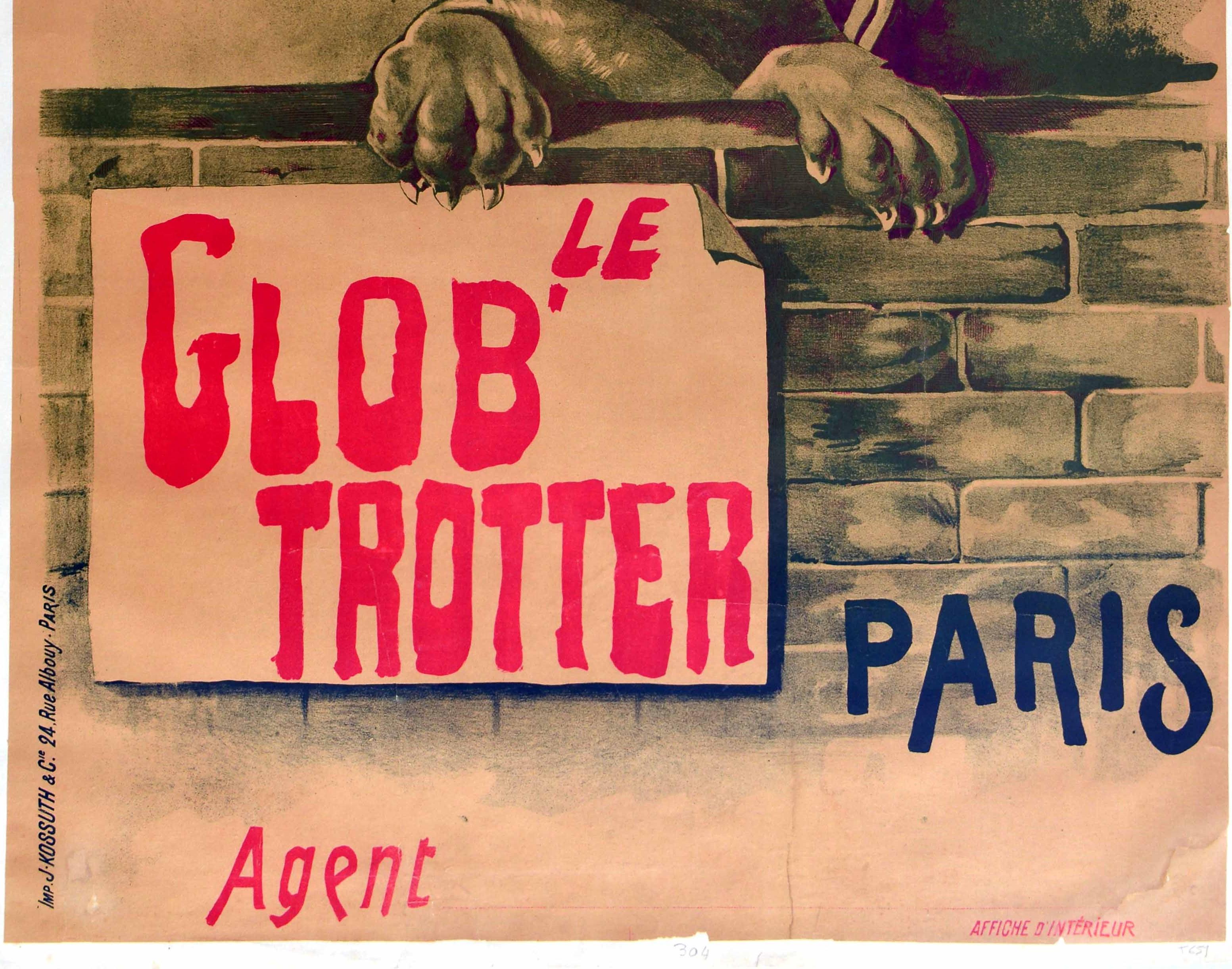 Original Antikes Originalplakat „Le Glob' Trotter Cycles“, Paris, Fahrrad, Lion Design, Rad (Französisch) im Angebot