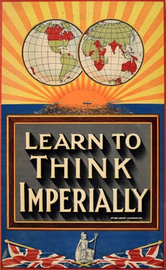 Original Antique Poster Learn to Think Imperially British Empire Chamberlain UK