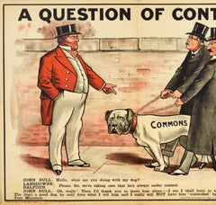 Original Antique Poster Liberals Control Commons Lords Tory John Bull Dog Design