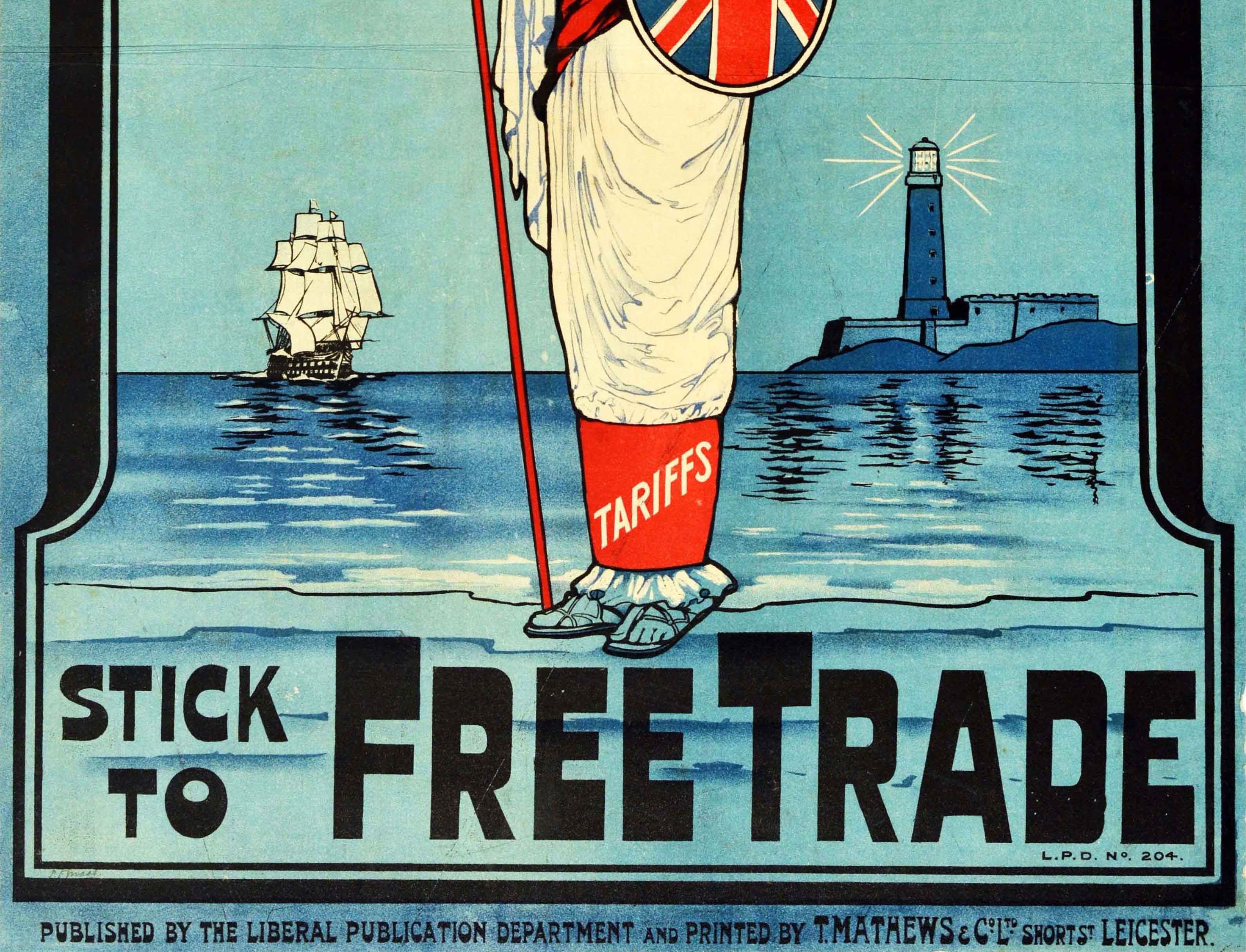 Britannique Ancienne affiche originale, Réforme tarifiaire des Libéraux, Libre-échange, Dessin du drapeau britannique en vente