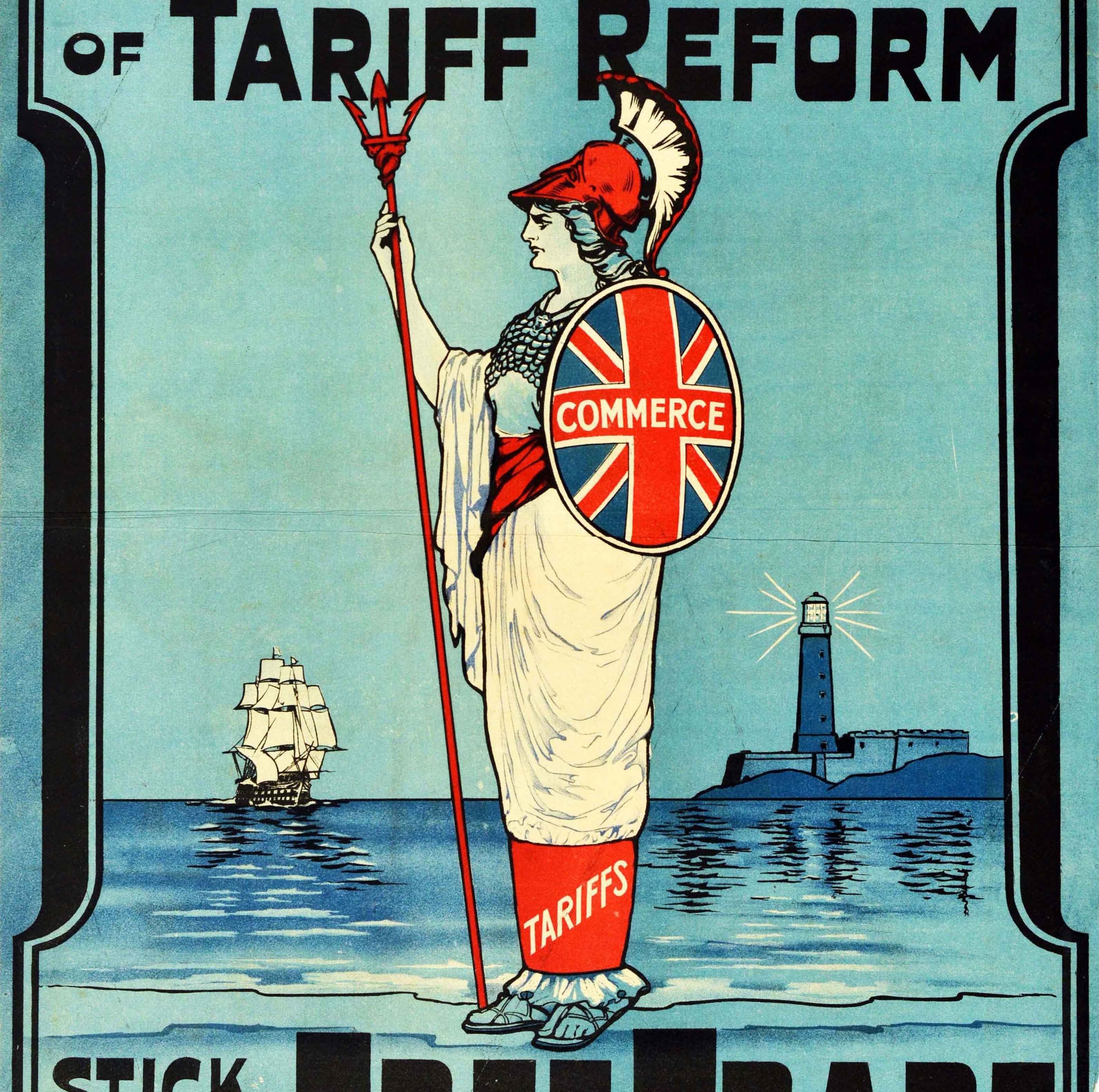 Ancienne affiche originale, Réforme tarifiaire des Libéraux, Libre-échange, Dessin du drapeau britannique Bon état - En vente à London, GB