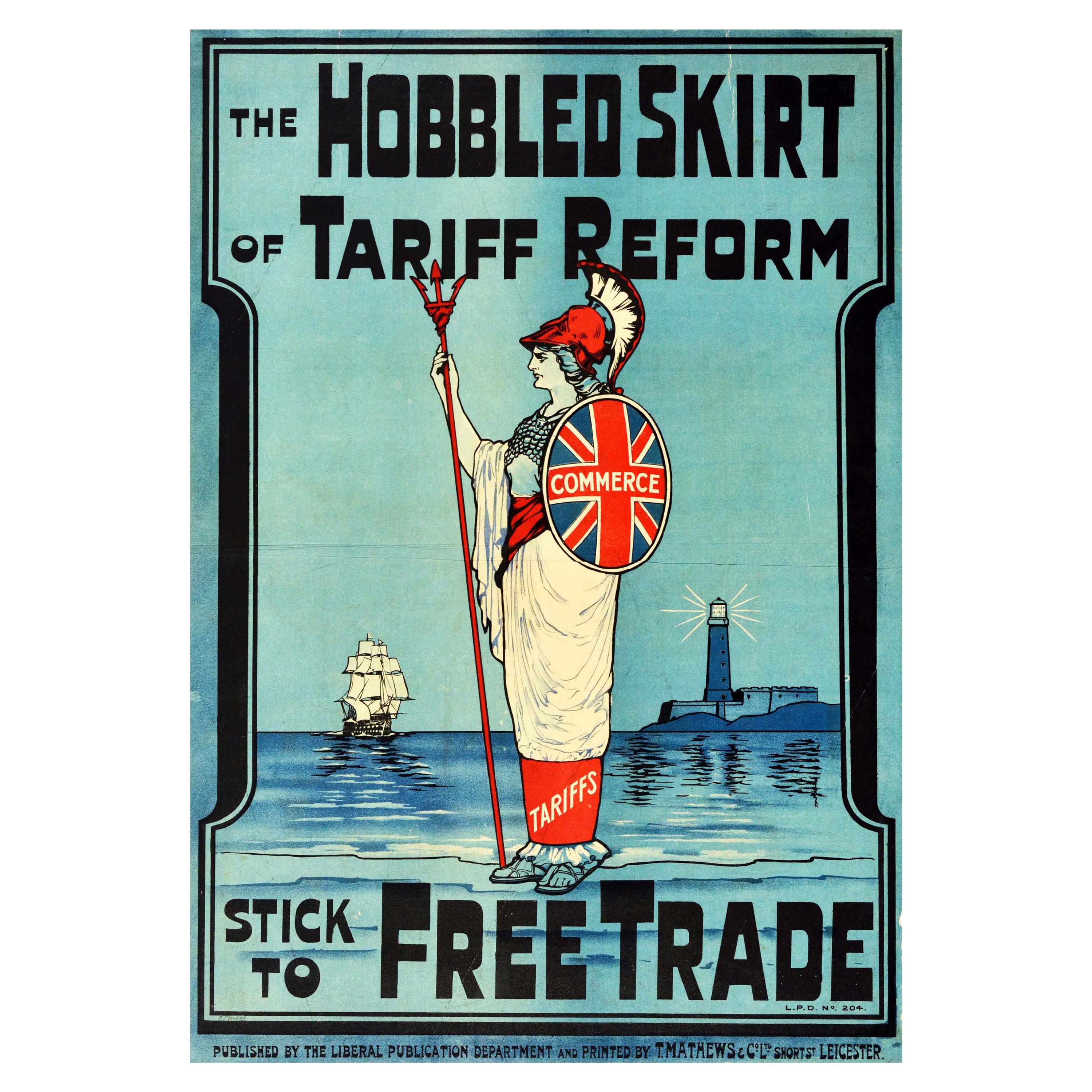 Original Antique Poster Liberals Tariff Reform Free Trade Britannia Flag Design For Sale