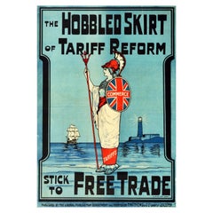 Original Used Poster Liberals Tariff Reform Free Trade Britannia Flag Design