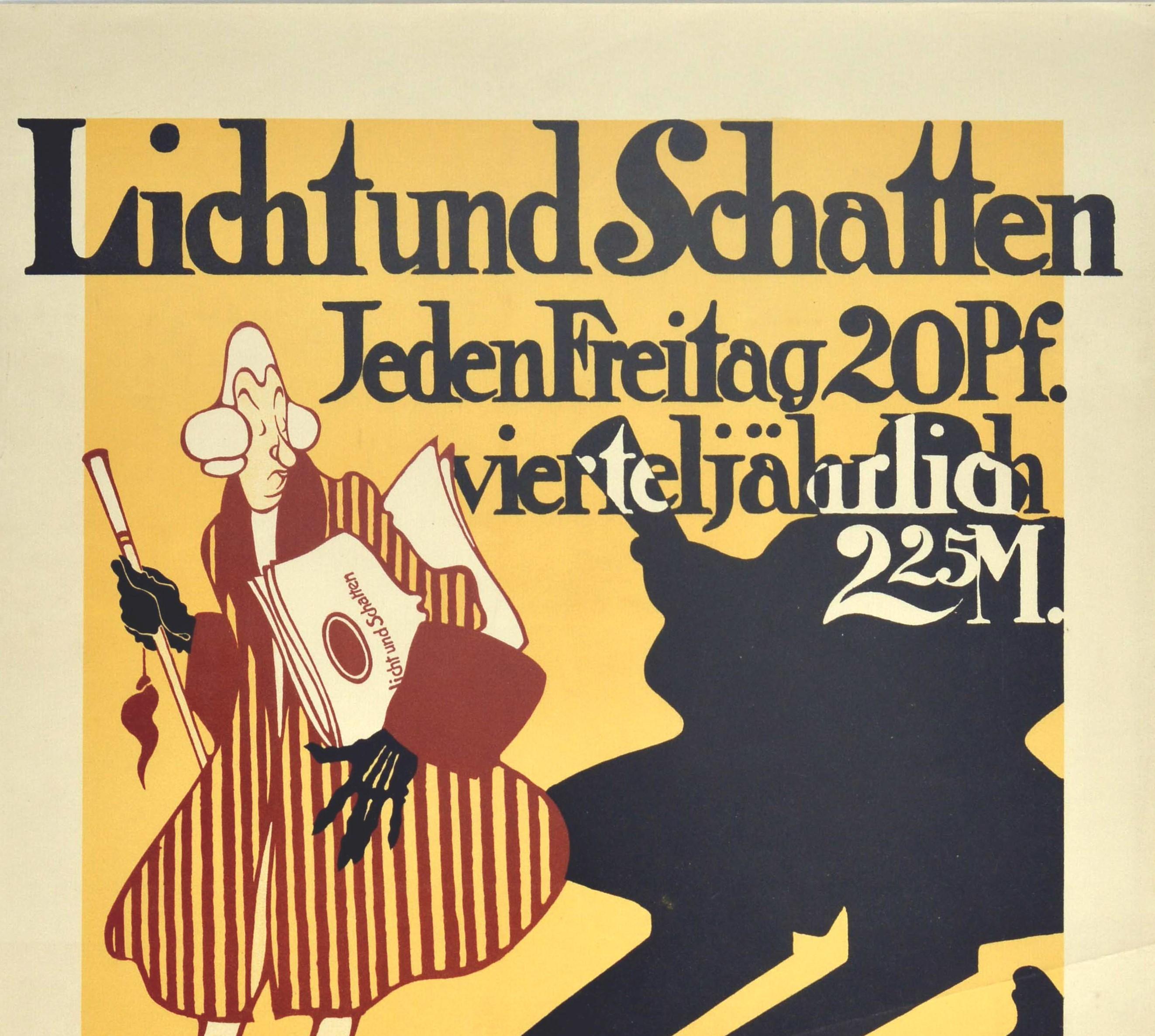 German Original Antique Poster Licht Und Schatten Light And Shadow Magazine Man Dog Art