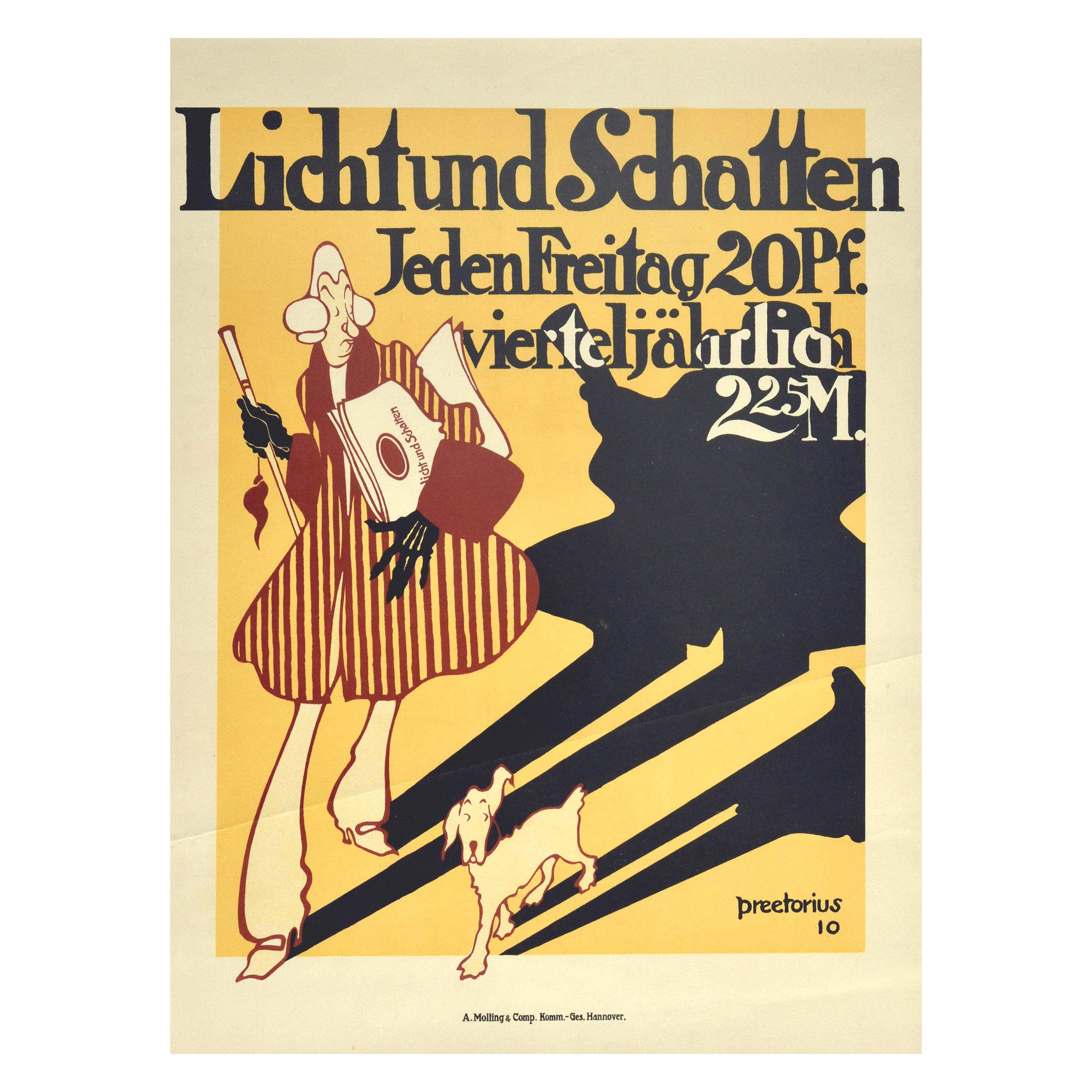 Original Antique Poster Licht Und Schatten Light And Shadow Magazine Man Dog Art For Sale
