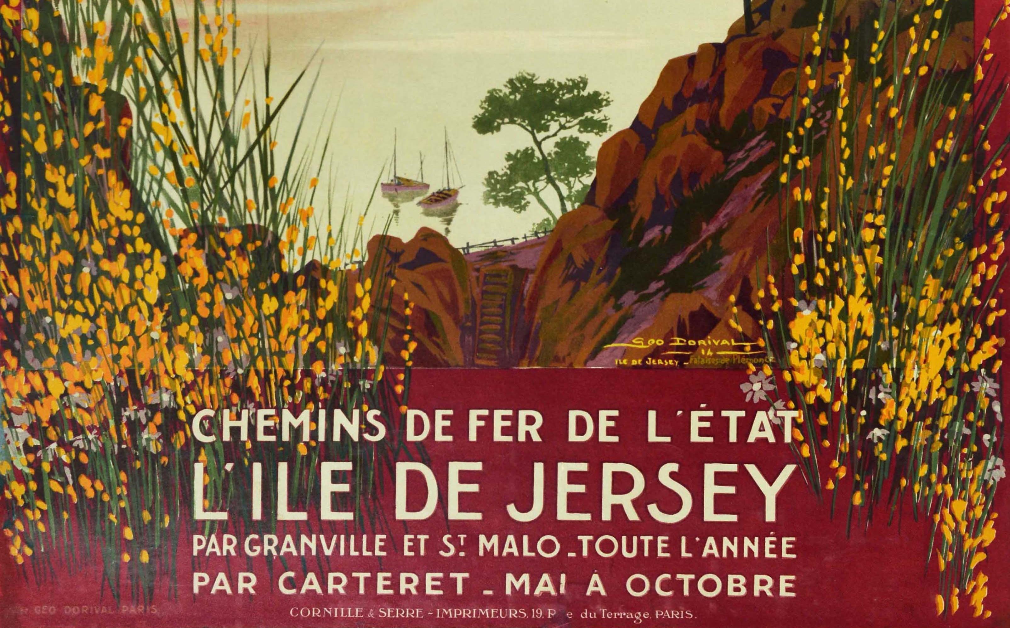 French Original Antique Poster L'Ile De Jersey Channel Islands State Railway Travel Art