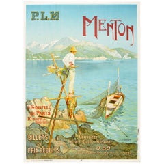 Original Antique Poster Menton Paris Lyon Mediterranee PLM Railway Travel France