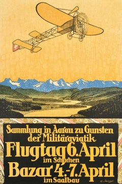 Original Antique Poster Military Aviation Air Show Flugtag Aarau Switzerland