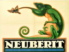 Original Antique Poster Neuberit Moth Insect Repellent Chameleon Design Insekten