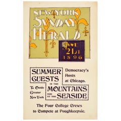 Original Antique Poster New York Sunday Herald 1896 Summer Fleur De Lis Design