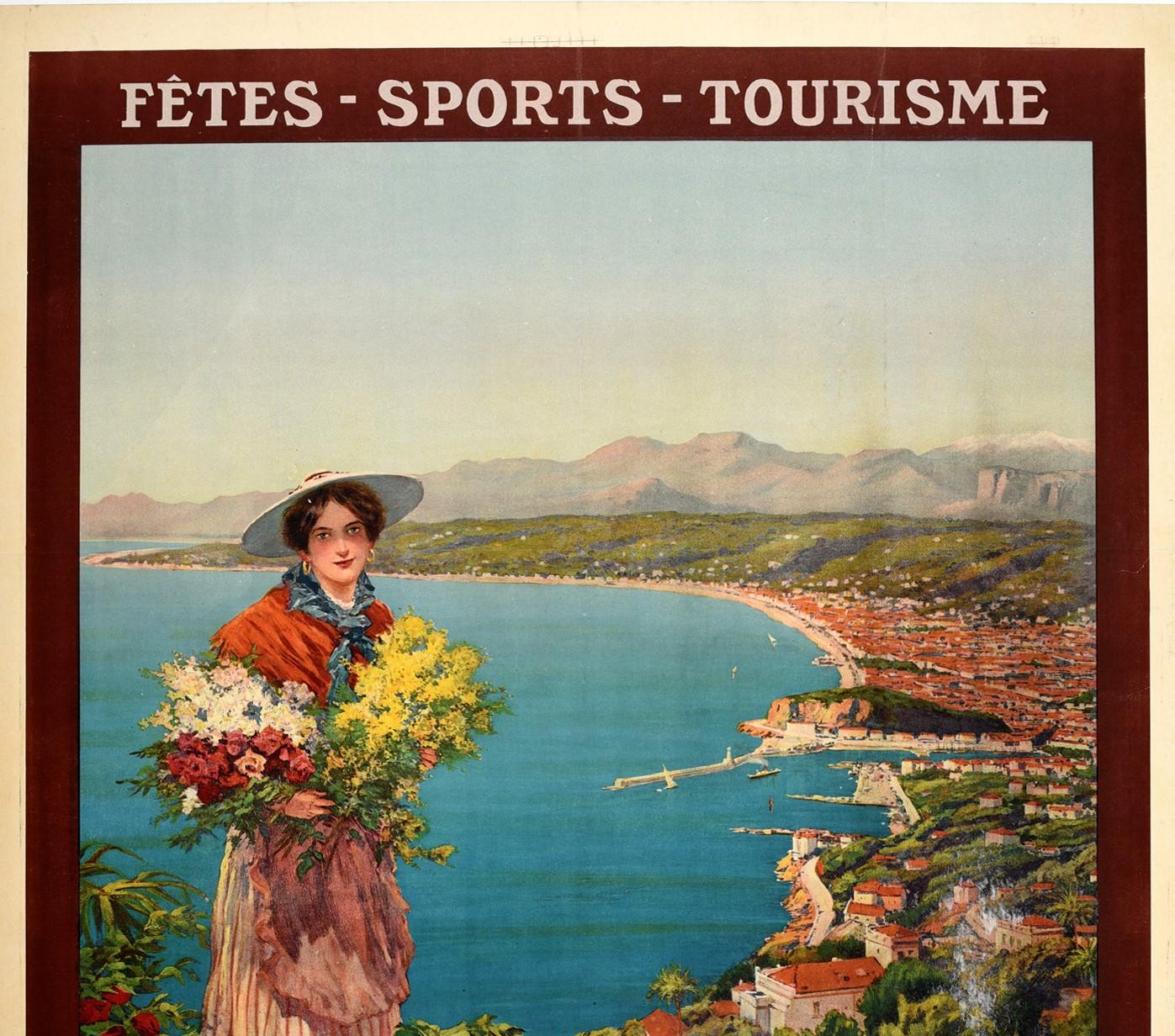 Original Antikes Originalplakat Nice Reine De La Cote D'Azur Französische Riviera Reise Sport im Zustand „Gut“ im Angebot in London, GB