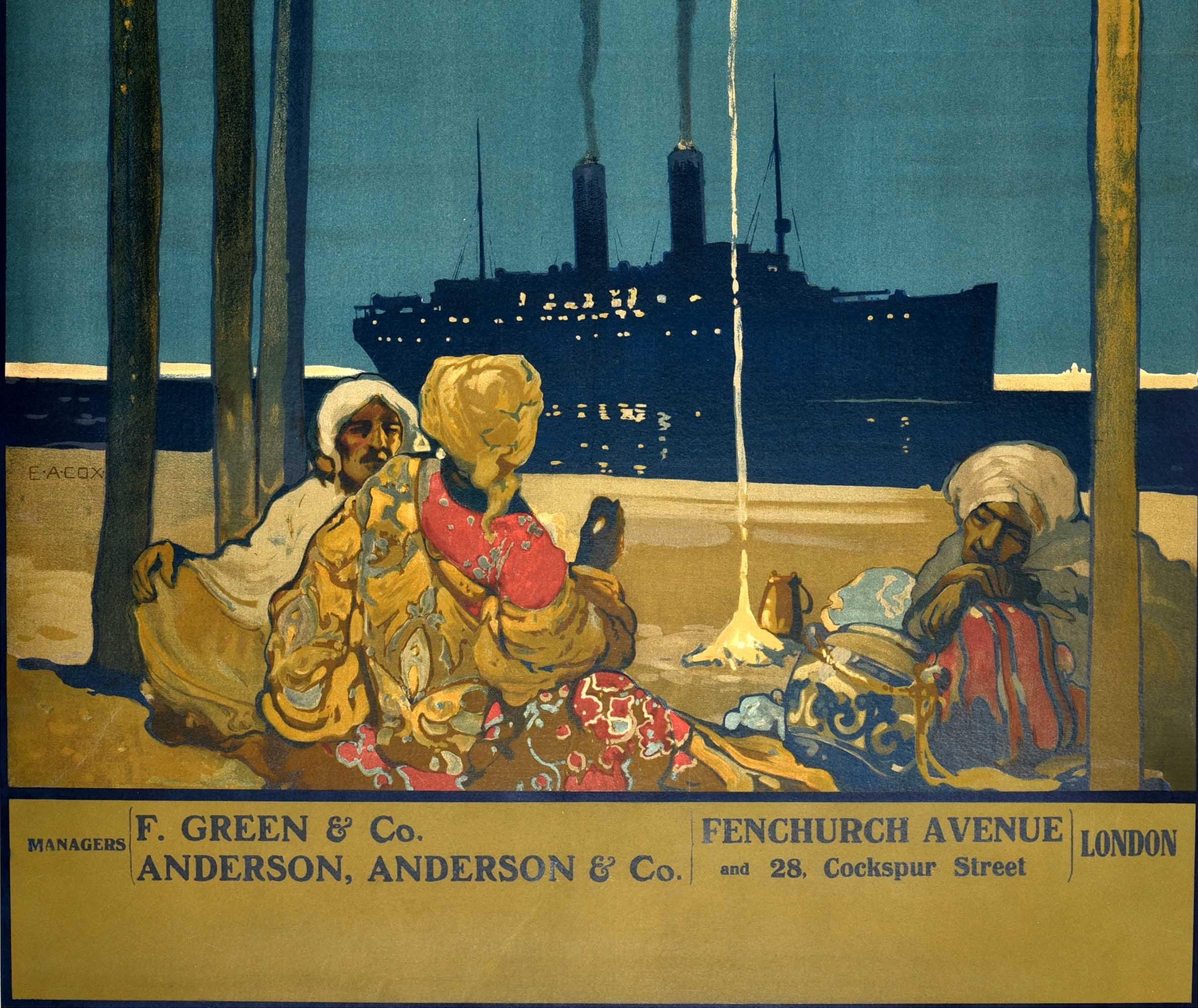 British Original Antique Poster Orient Line To Australia Ocean Liner Cruise Travel Art For Sale