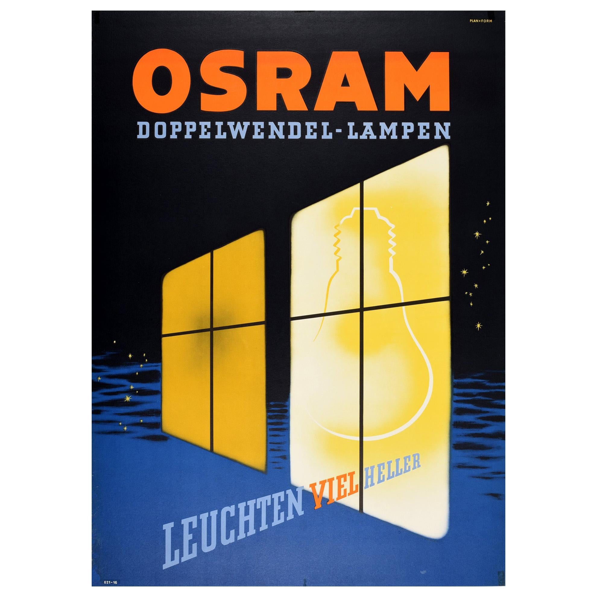 Original Antique Poster Osram Doppelwendel Lampen Light Bulbs Art Deco Design