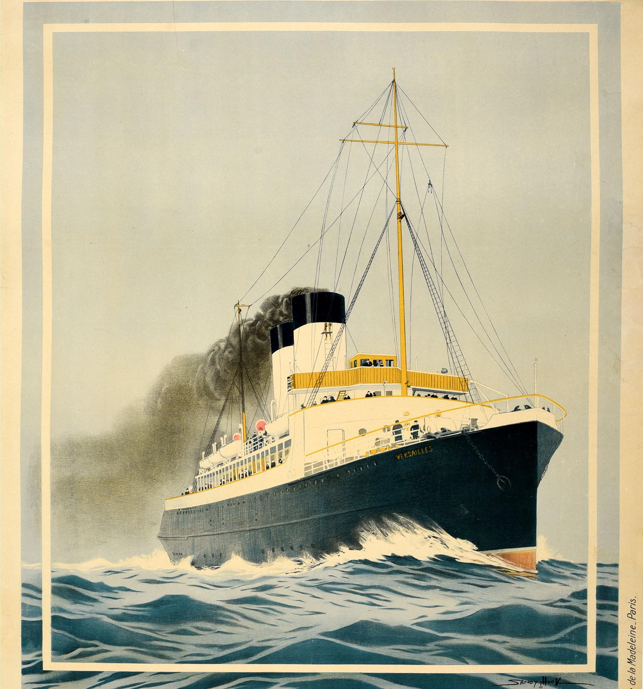 French Original Antique Poster Paris London Ferry Ship Brighton Railway Dieppe Newhaven For Sale