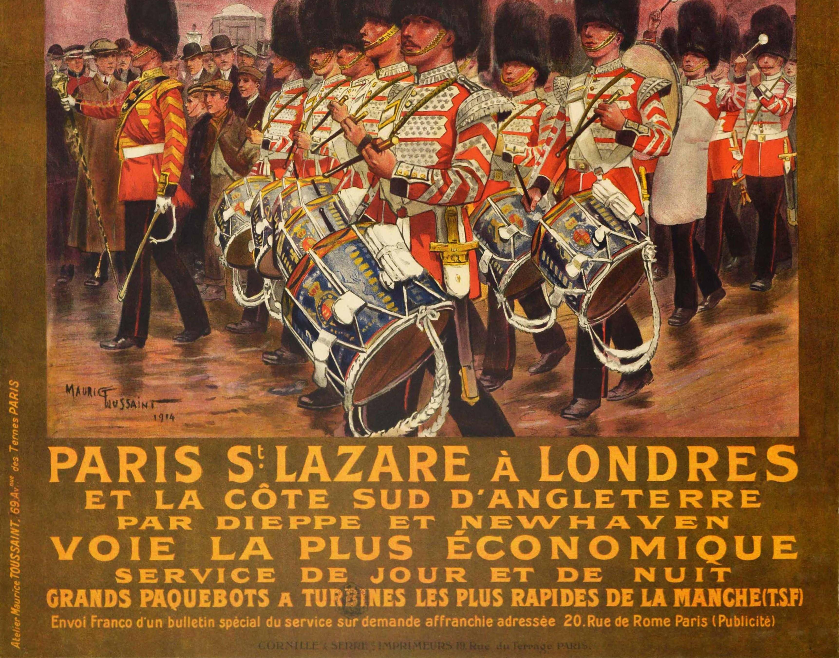 Early 20th Century Original Antique Poster Paris St Lazare London French State And Brighton Railway For Sale