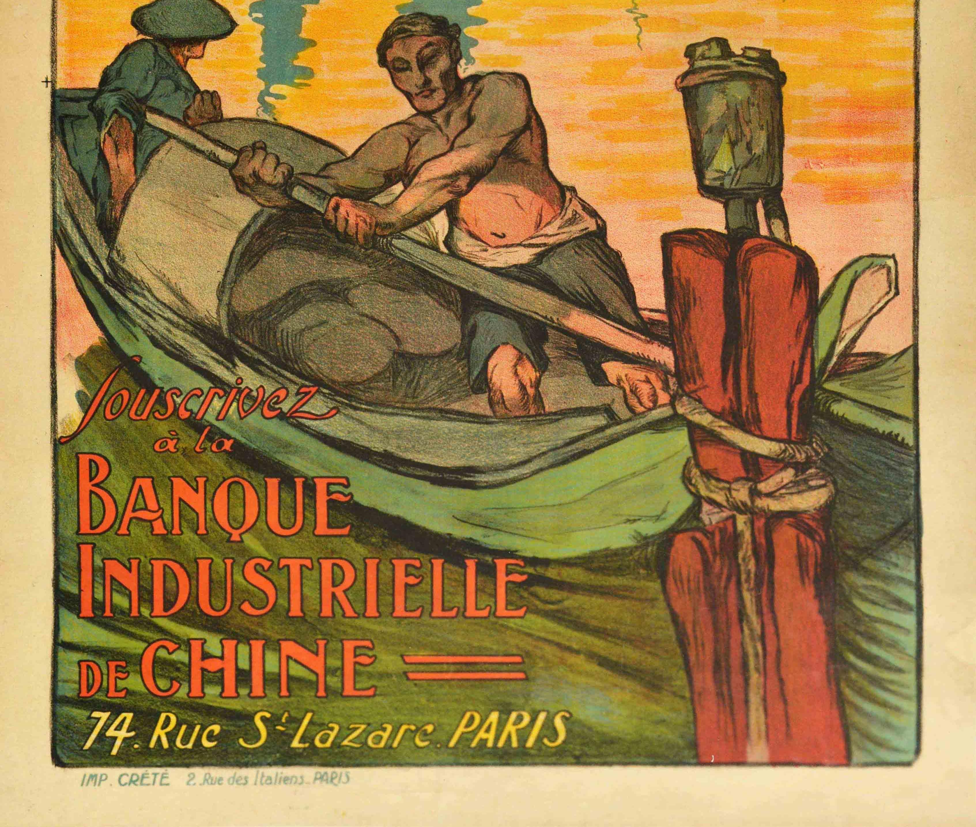 Francese Poster originale d'epoca Prestito per la pace Banca Industriale della Cina Banque Industrielle in vendita
