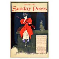 Original Antique Poster Philadelphia Sunday Press News Sport Hunter Rabbit Cover