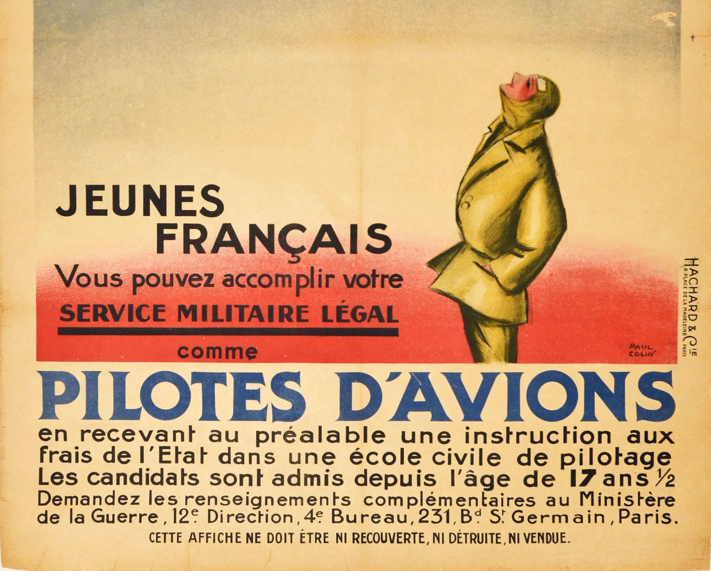 French Original Antique Poster Pilotes D'avions Air Force Pilot Military Recruitment For Sale