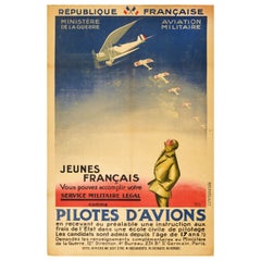 Poster originale antico Pilotes D'avions Pilota dell'aeronautica militare reclutamento