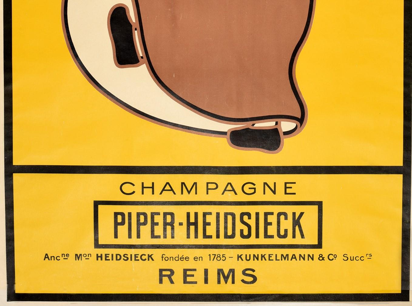 Francese Poster antico originale Piper Heidsieck Champagne Reims Wine Drink Art Francia in vendita