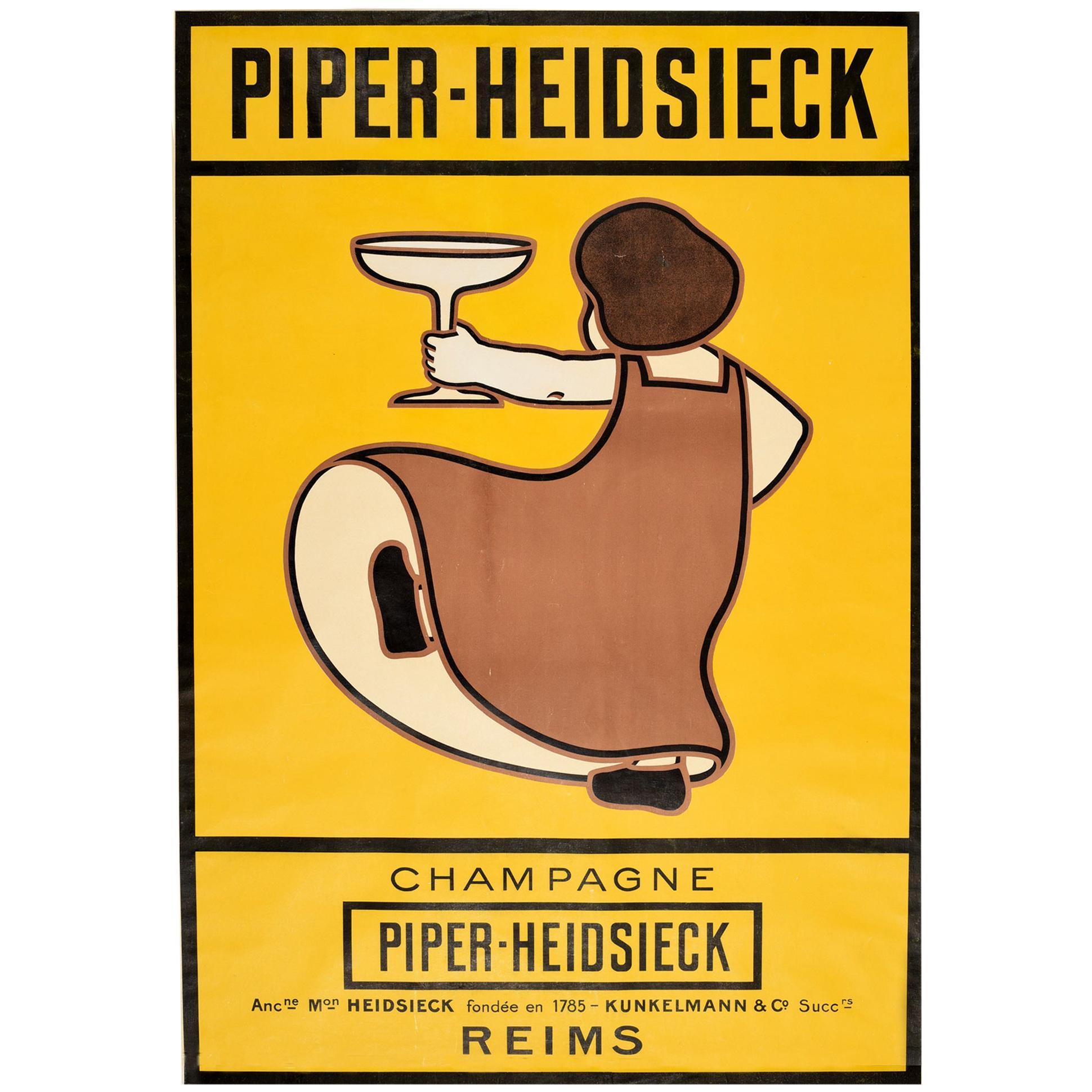 Original Antique Poster Piper Heidsieck Champagne Reims Wine Drink Art France For Sale