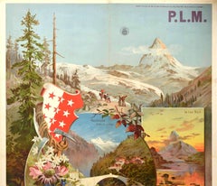 Original Antique Poster PLM Railway Paris Zermatt Matterhorn Lac Noir Neubruck