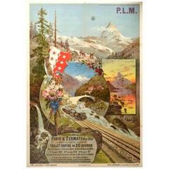 Original Antique Poster PLM Railway Paris Zermatt Matterhorn Lac Noir Neubruck