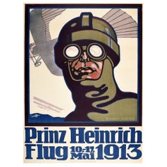 Original Antique Poster Prince Heinrich Flug 1913 Flight Race Early Aviation Art