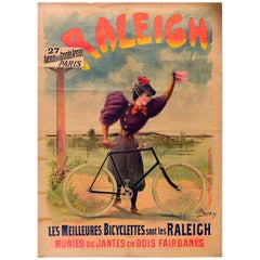 Original Antique Poster Raleigh Bicycles Meilleures Bicyclettes Cycles Bike Art