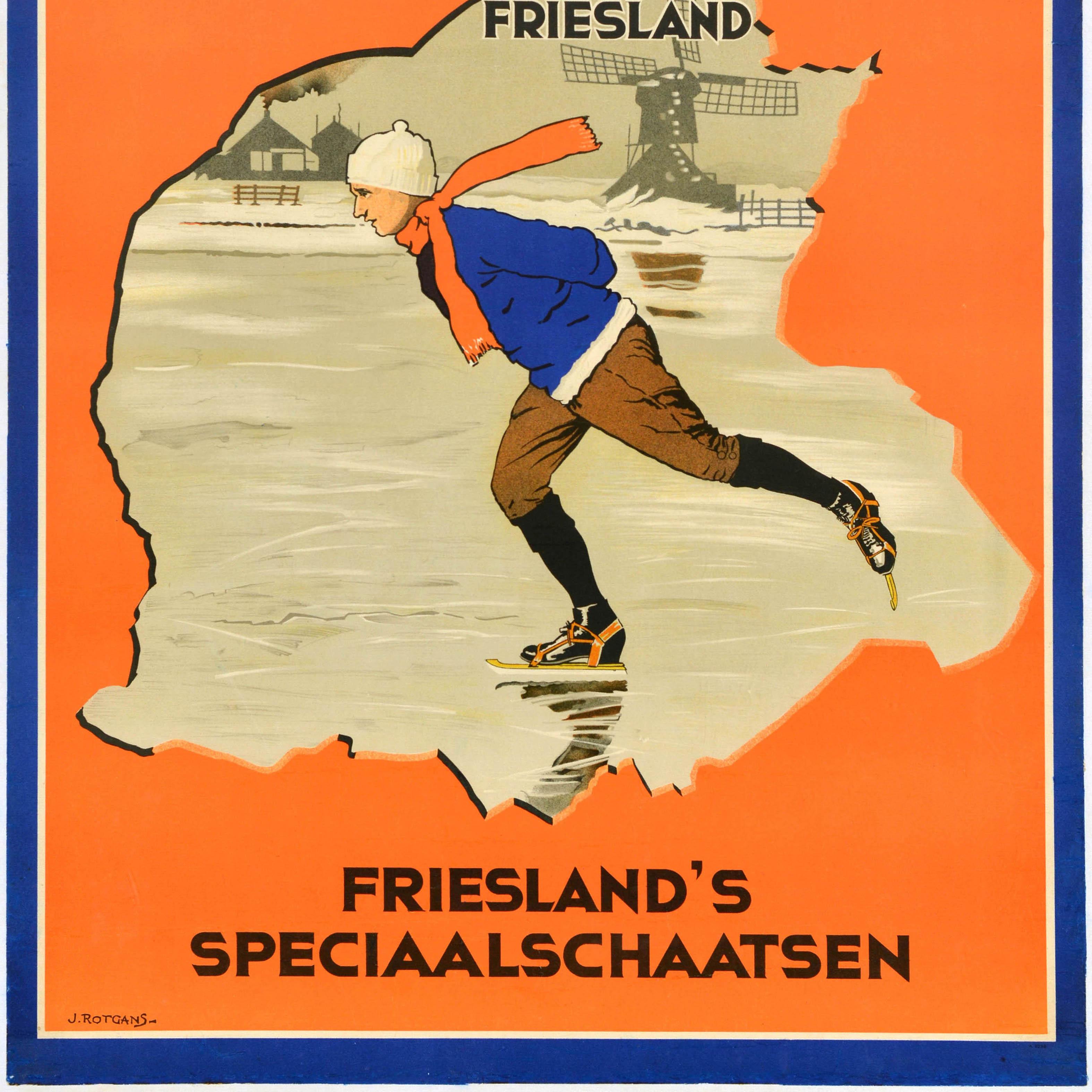 Original Antique Poster Ruiter Ice Skating Factory Friesland Special Skates In Good Condition For Sale In London, GB