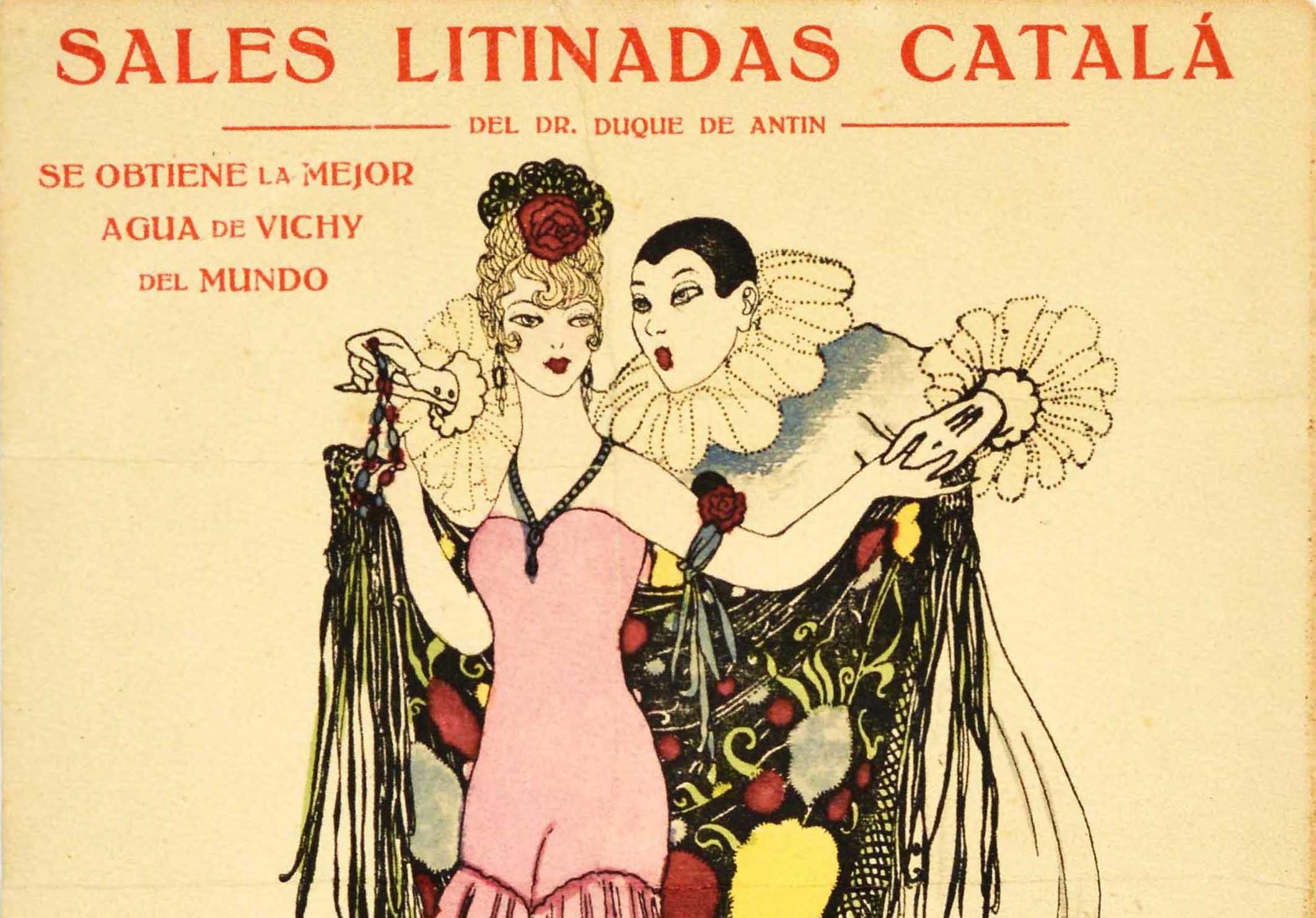 Original antique medicinal mineral water drink poster - Sales Litinadas Catala del Dr Duque de Antin / Catalan iodized salts The best Vichy water in the world Oriental liqueur Restorative for health Purifies blood - featuring a colourful